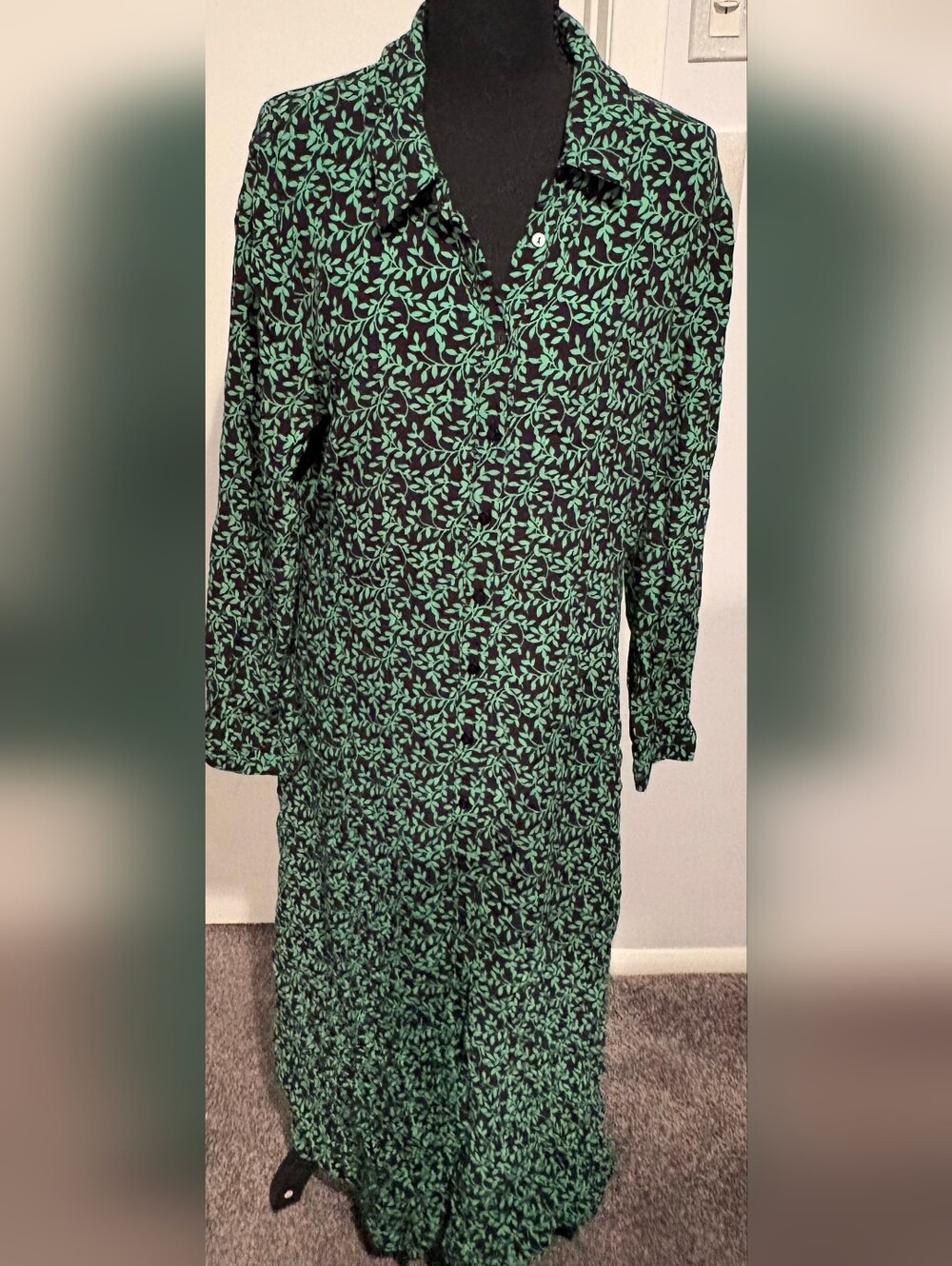 Zara Black Long Dress with Green Leaf Print